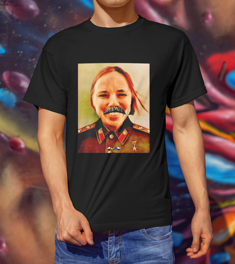 Comrade Bellows Military Portrait Caricature With Mustache T-Shirt