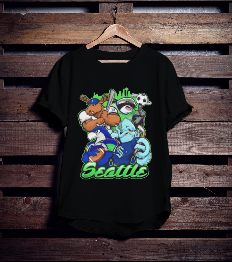 Seattle Seahawks Mariners Sounders Skyline Sports Fans T-Shirt