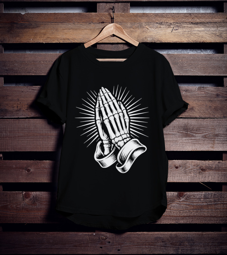 Skeleton Praying Hands Christian Symbol With Radiant Light T-Shirt