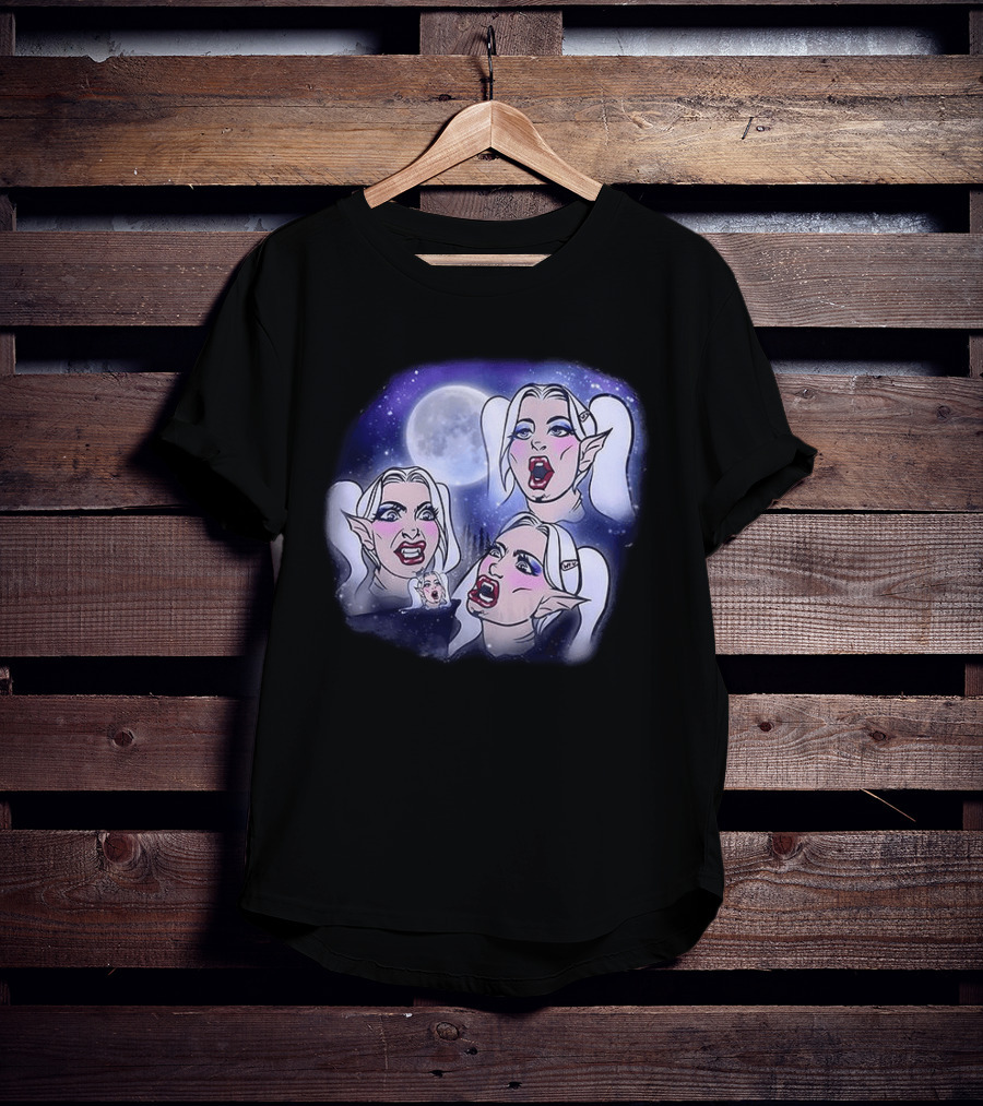 Majestic Howling Wolves Samantha Moonlit Night Fantasy T-Shirt