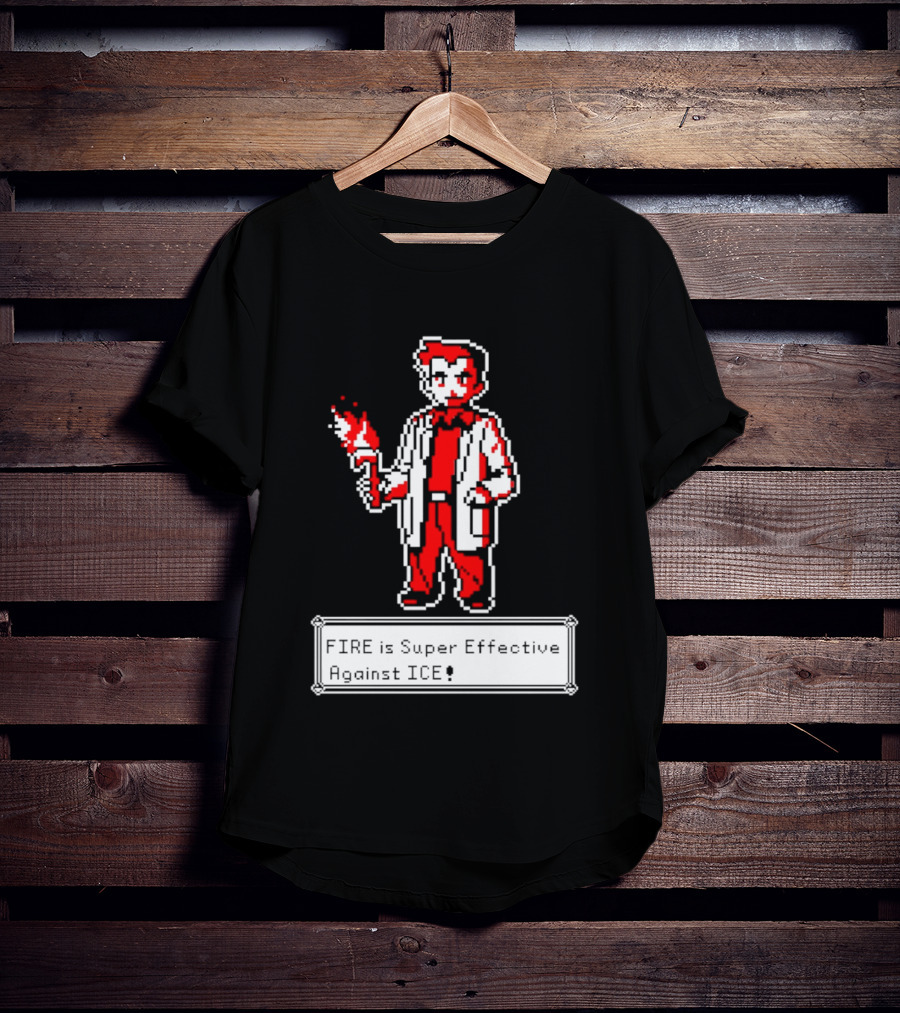Fire Is Super Effective Against Ice Pixel Character Holding Flame In Retro Game T-Shirt