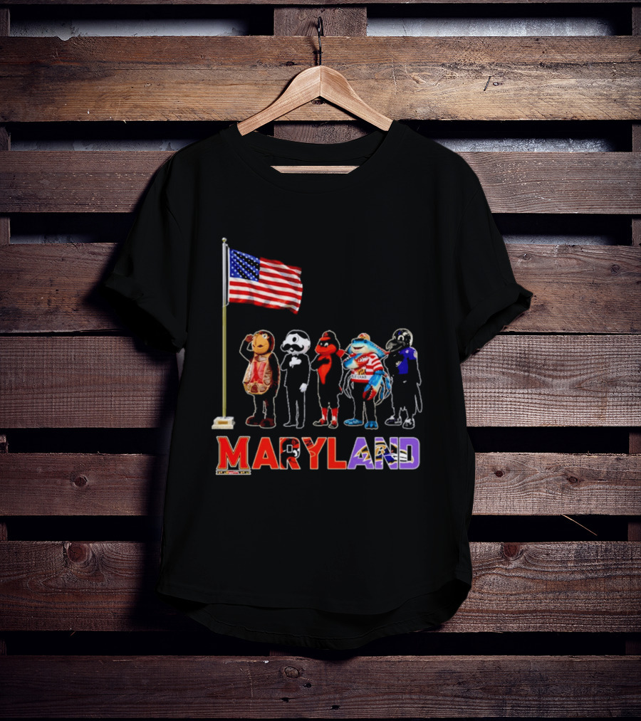 Maryland Mascots Saluting American Flag T-Shirt