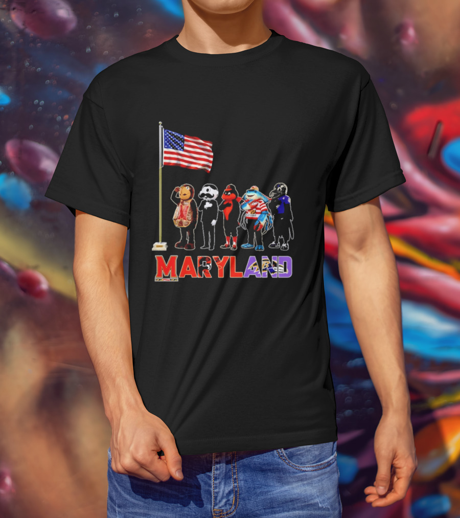 Maryland Mascots Saluting American Flag T-Shirt