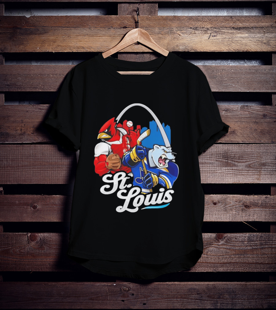 St. Louis Cardinals And St Louis Blues Skyline With Arch Sports Team Fans T-Shirt