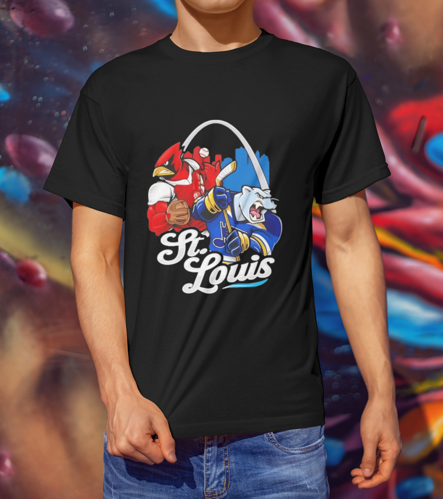 St. Louis Cardinals And St Louis Blues Skyline With Arch Sports Team Fans T-Shirt