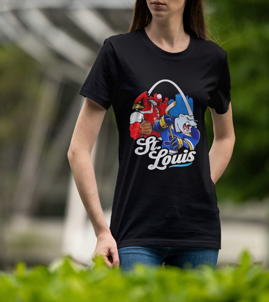 St. Louis Cardinals And St Louis Blues Skyline With Arch Sports Team Fans T-Shirt