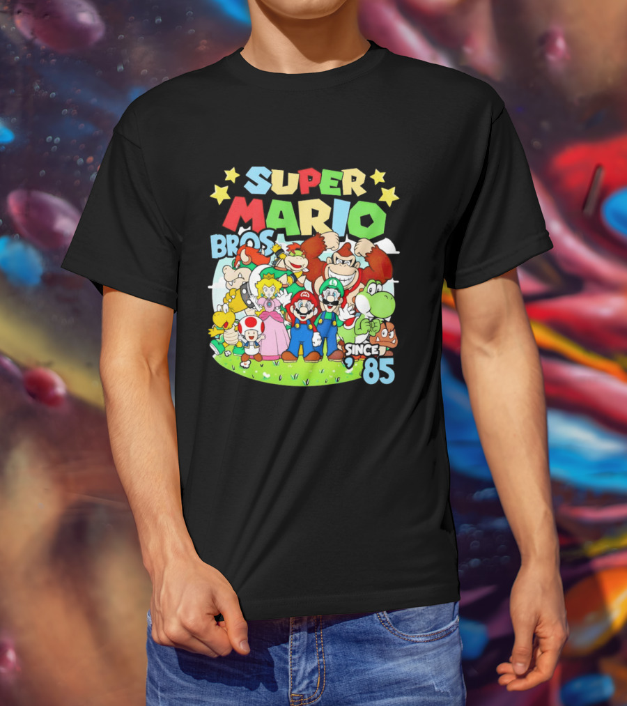 Super Mario Bros Characters And Stars Cartoon Since 85 T-Shirt
