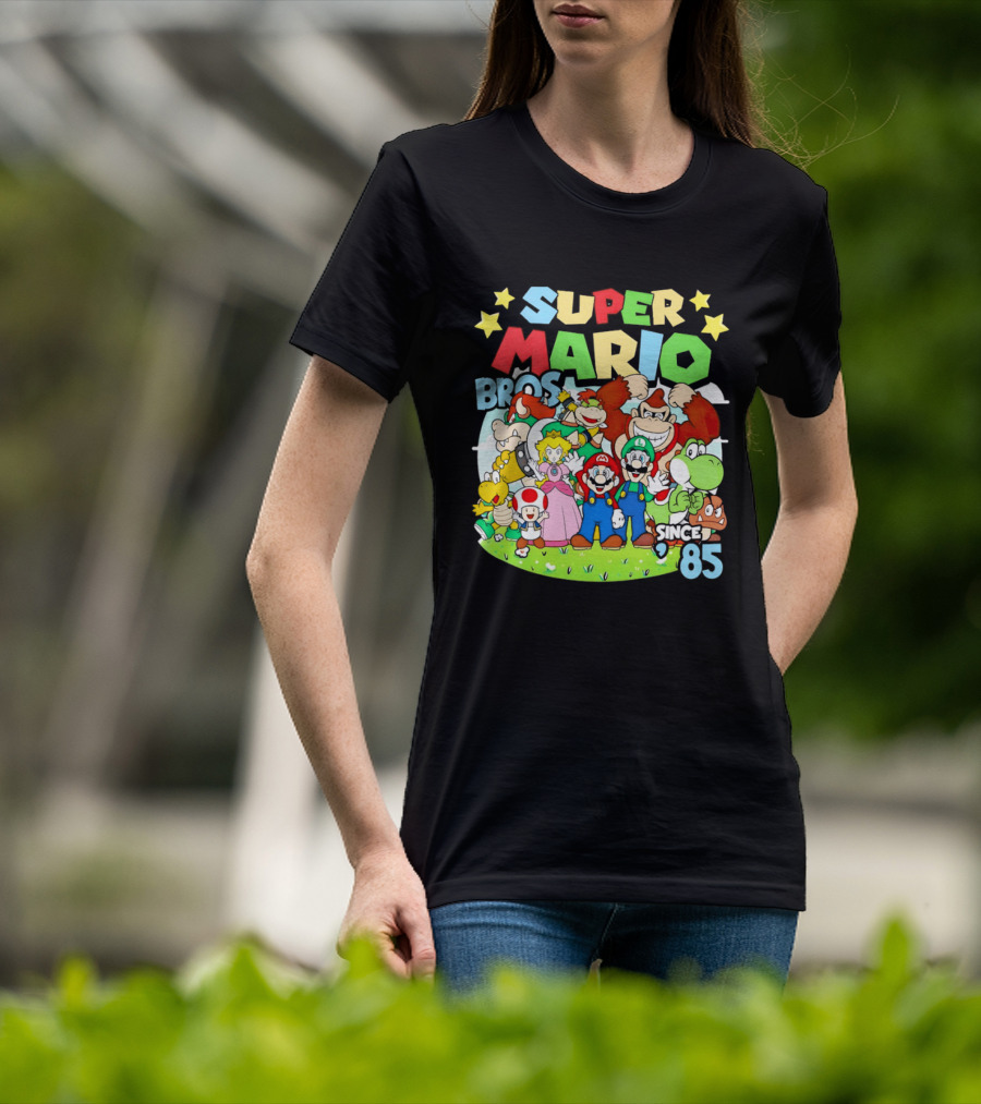Super Mario Bros Characters And Stars Cartoon Since 85 T-Shirt