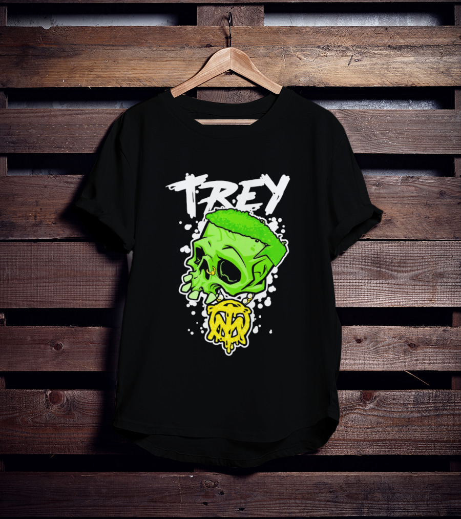 Trey Skull Green Neon Melting Art By Trey Miguel T-Shirt