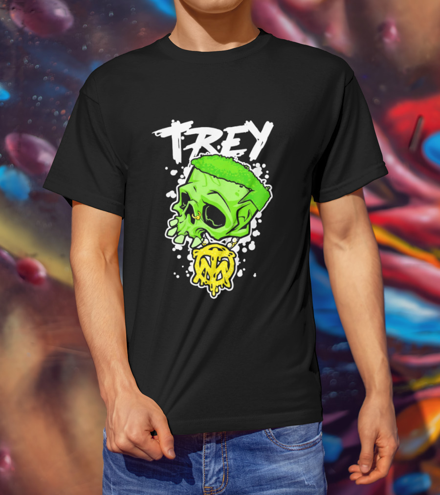 Trey Skull Green Neon Melting Art By Trey Miguel T-Shirt
