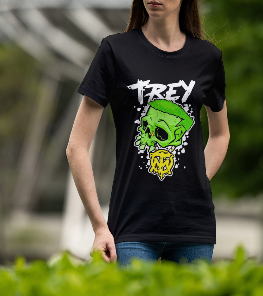 Trey Skull Green Neon Melting Art By Trey Miguel T-Shirt
