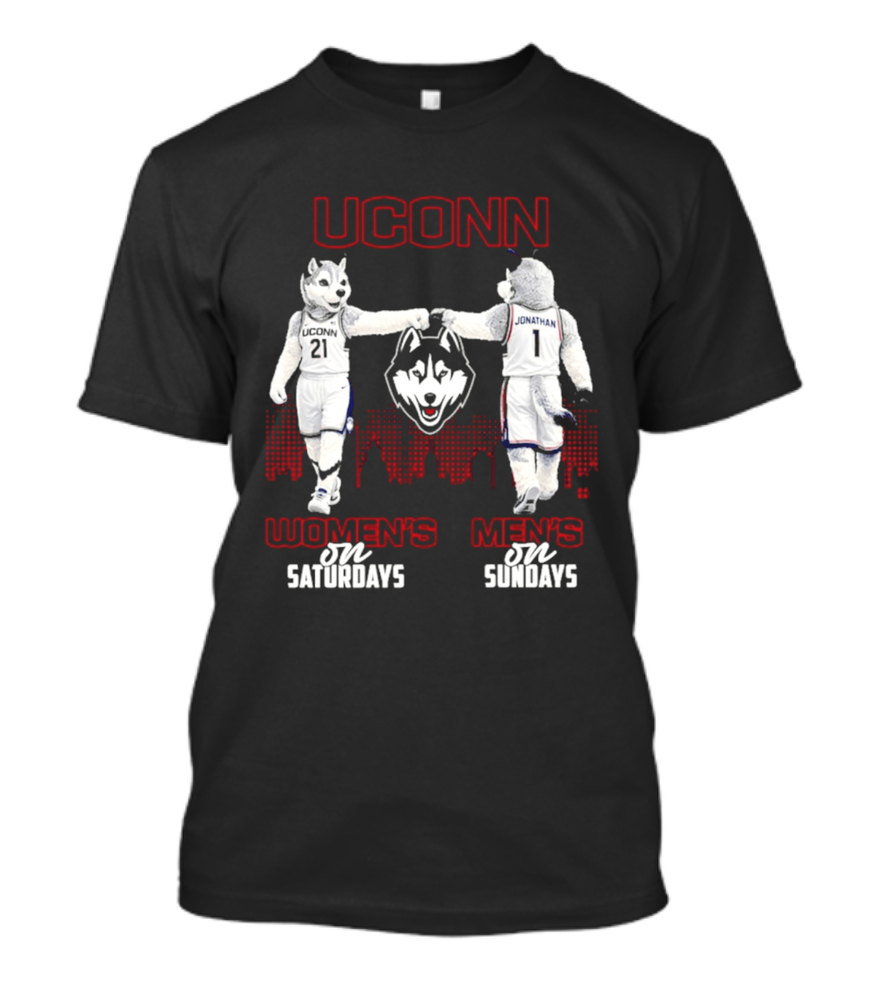 UConn Huskies Women's Saturdays Men's Sundays Fist Bump City Skyline T-Shirt