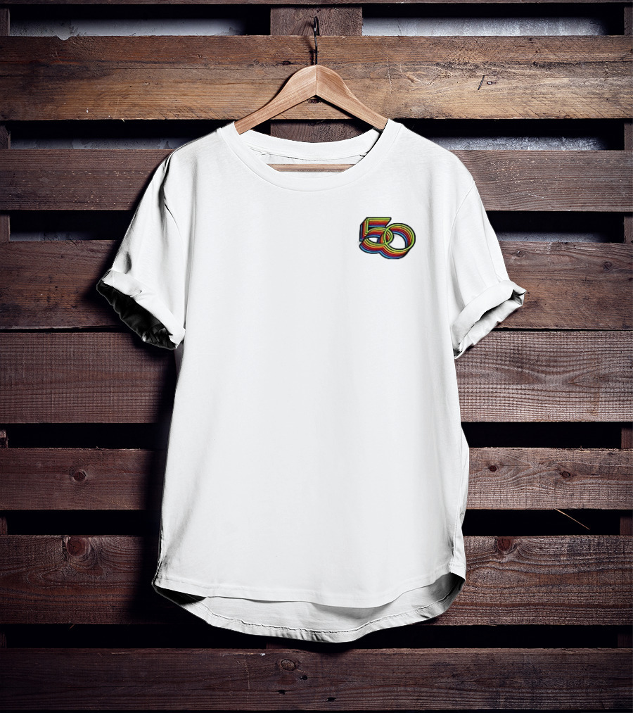 Apple 50 Years Thinking Different Rainbow Logo Celebration T-Shirt