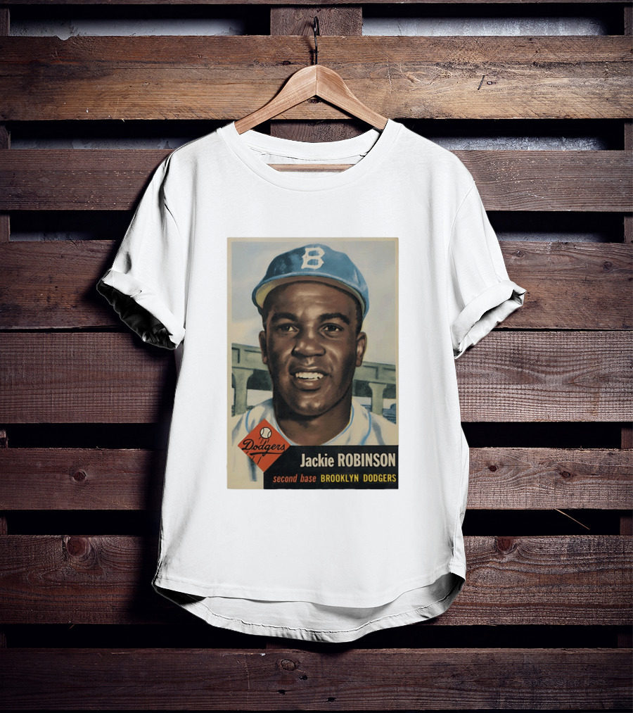 Dodgers Jackie Robinson Second Base Brooklyn Dodgers Topps Baseball Card T-Shirt