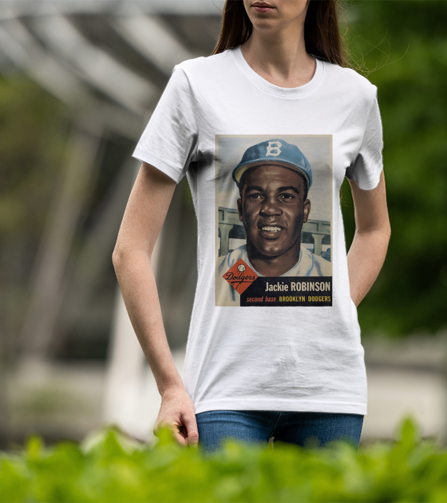 Dodgers Jackie Robinson Second Base Brooklyn Dodgers Topps Baseball Card T-Shirt