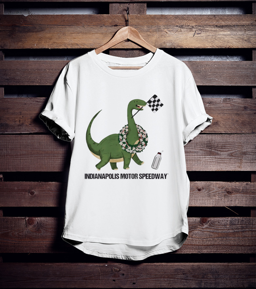 Indianapolis Motor Speedway Dinosaur Checkered Flag Toddler Racing T-Shirt