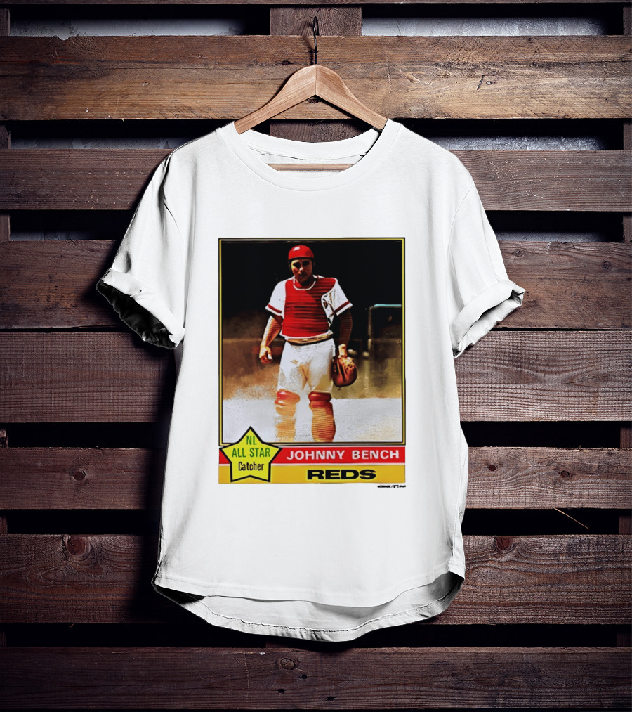 Johnny Bench Cincinnati Reds 1976 Topps NL All Star Catcher Retro Card T-Shirt