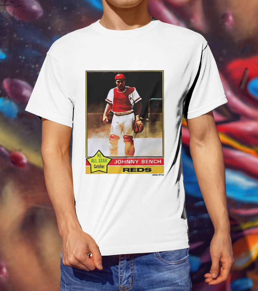 Johnny Bench Cincinnati Reds 1976 Topps NL All Star Catcher Retro Card T-Shirt