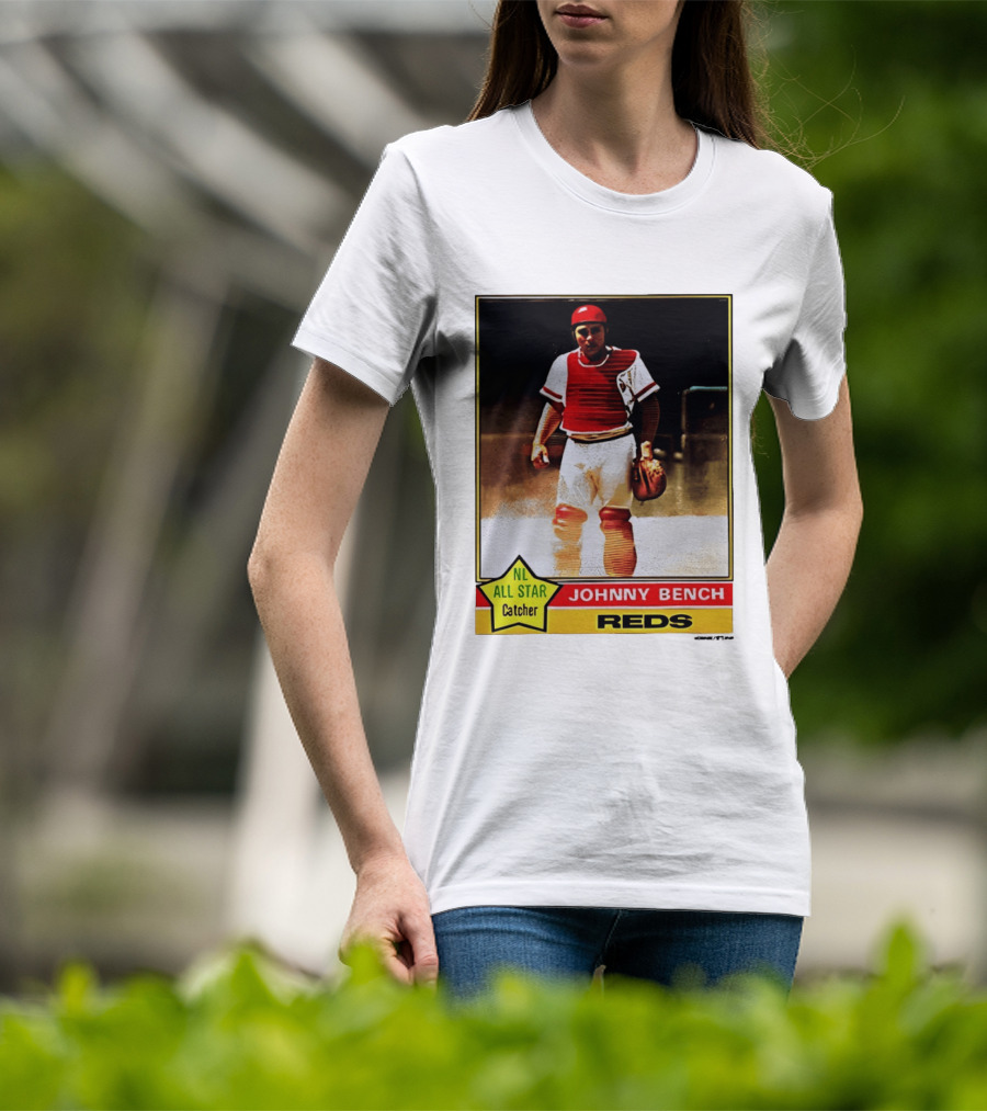 Johnny Bench Cincinnati Reds 1976 Topps NL All Star Catcher Retro Card T-Shirt
