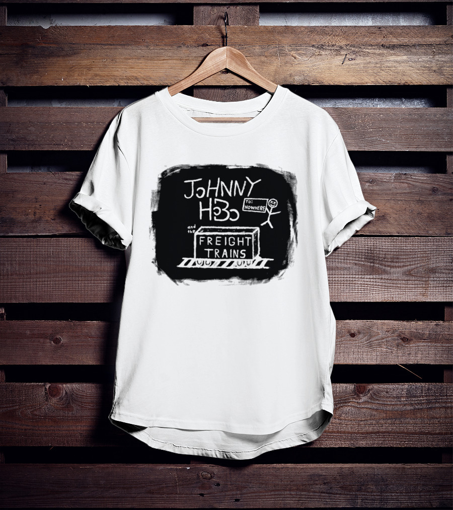 Johnny Hobo Freight Trains Stick Figure Drawing T-Shirt