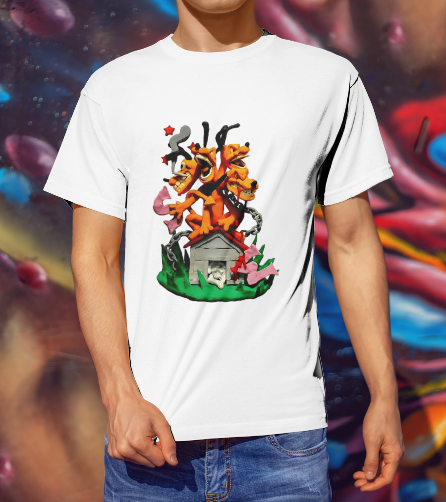 Hell Hound Three Headed Cerberus In Chains With Bone House T-Shirt