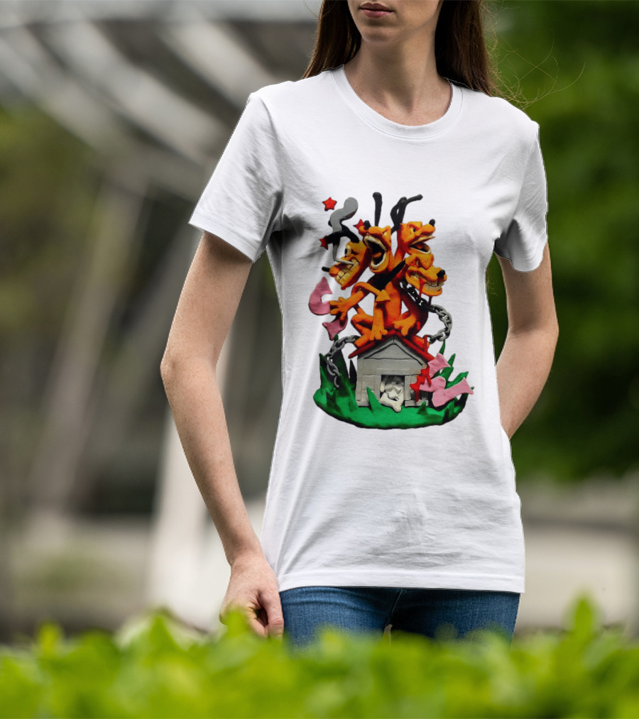 Hell Hound Three Headed Cerberus In Chains With Bone House T-Shirt
