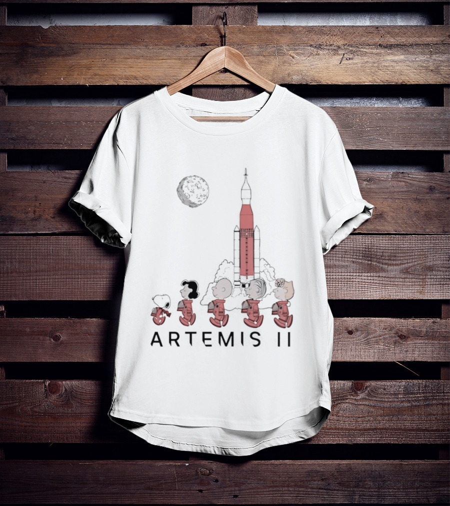 Peanuts Characters Astronaut Outfits Moon Artemis II Rocket T-Shirt