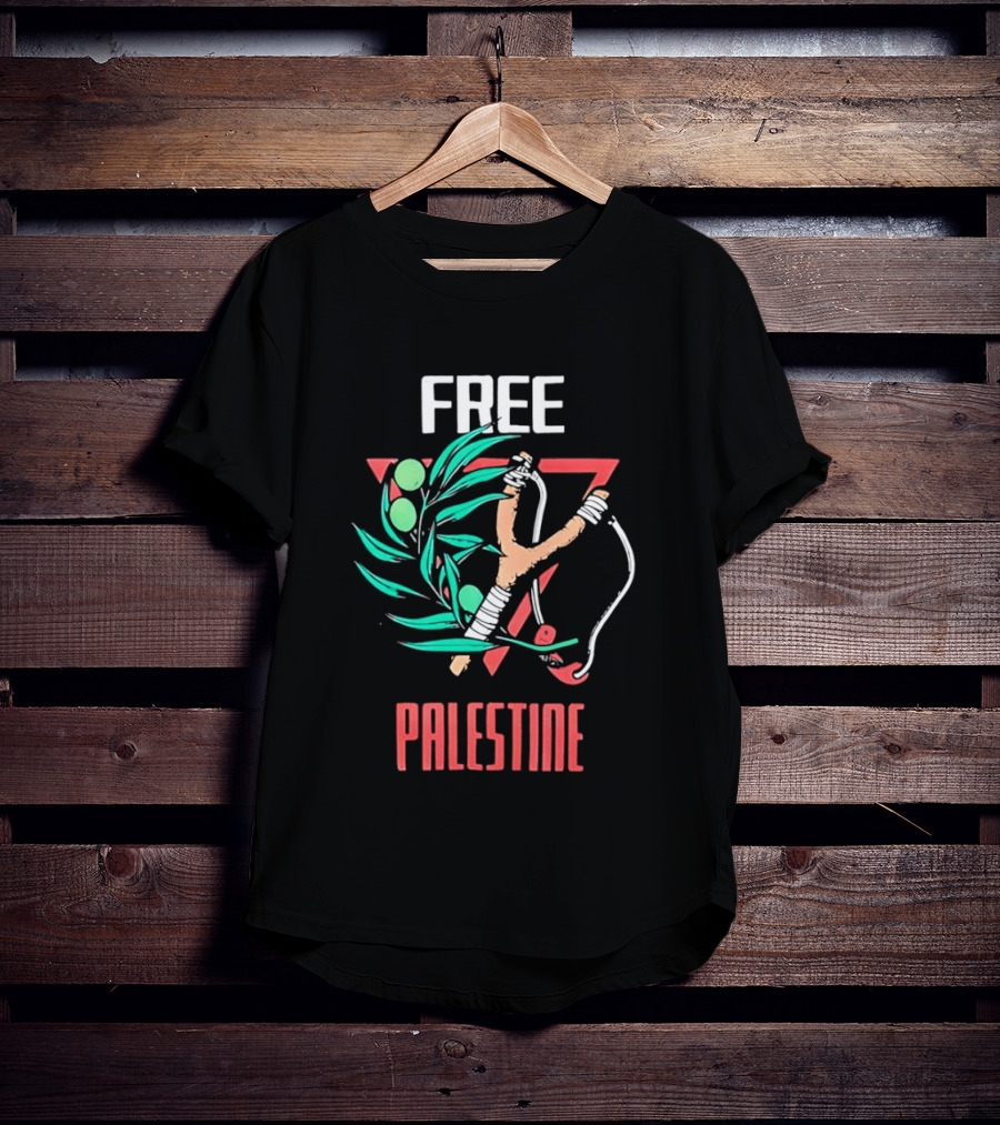Free Palestine Slingshot And Olive Branch T-Shirt