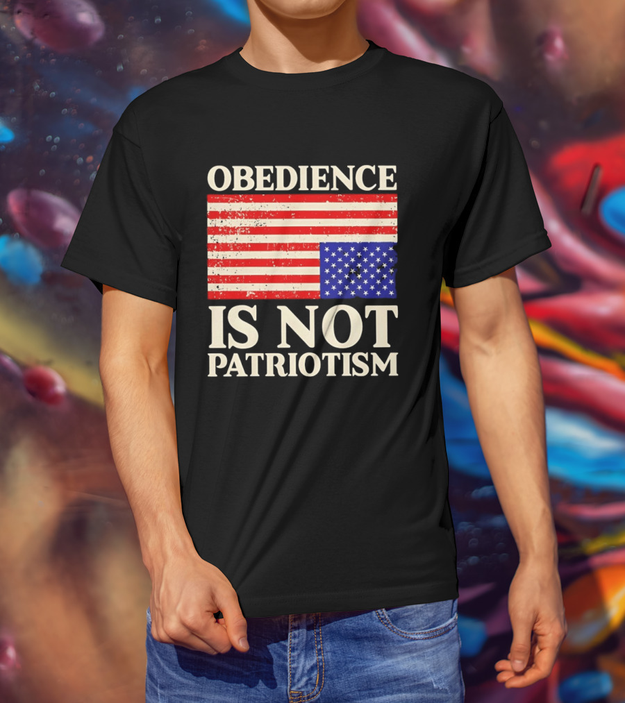 Obedience Is Not Patriotism Distressed Upside Down American Flag T-Shirt