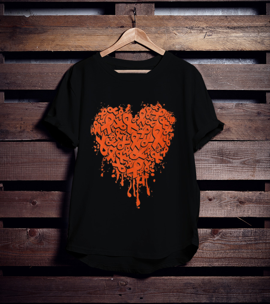 Orange Ribbon Melting Heart Shape Awareness T-Shirt