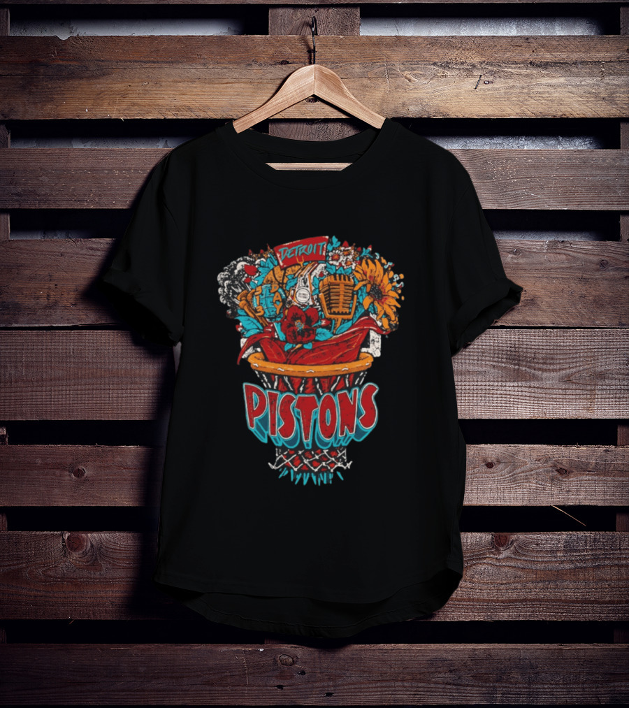 Pistons Detroit Basketball Bouquet JKo Studios Sketch Detroit Pistons T-Shirt