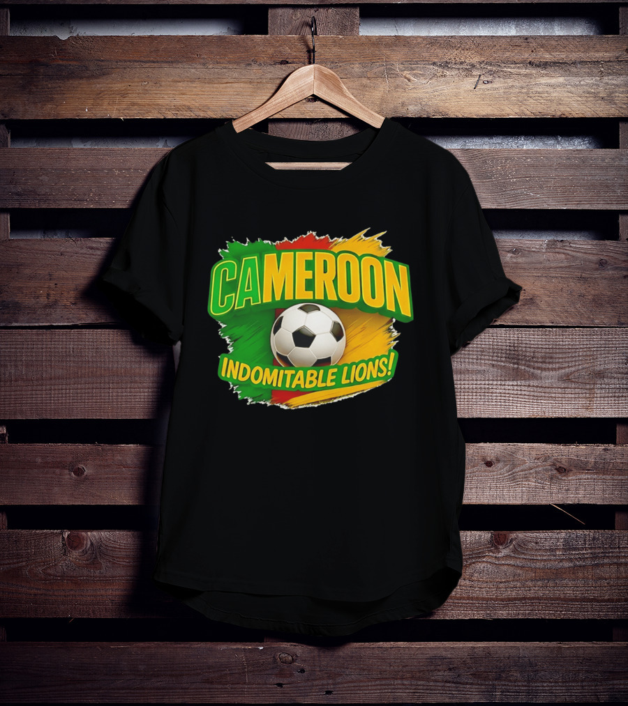 Cameroon Indomitable Lions Soccer Ball Icon With Colorful Brush Strokes T-Shirt