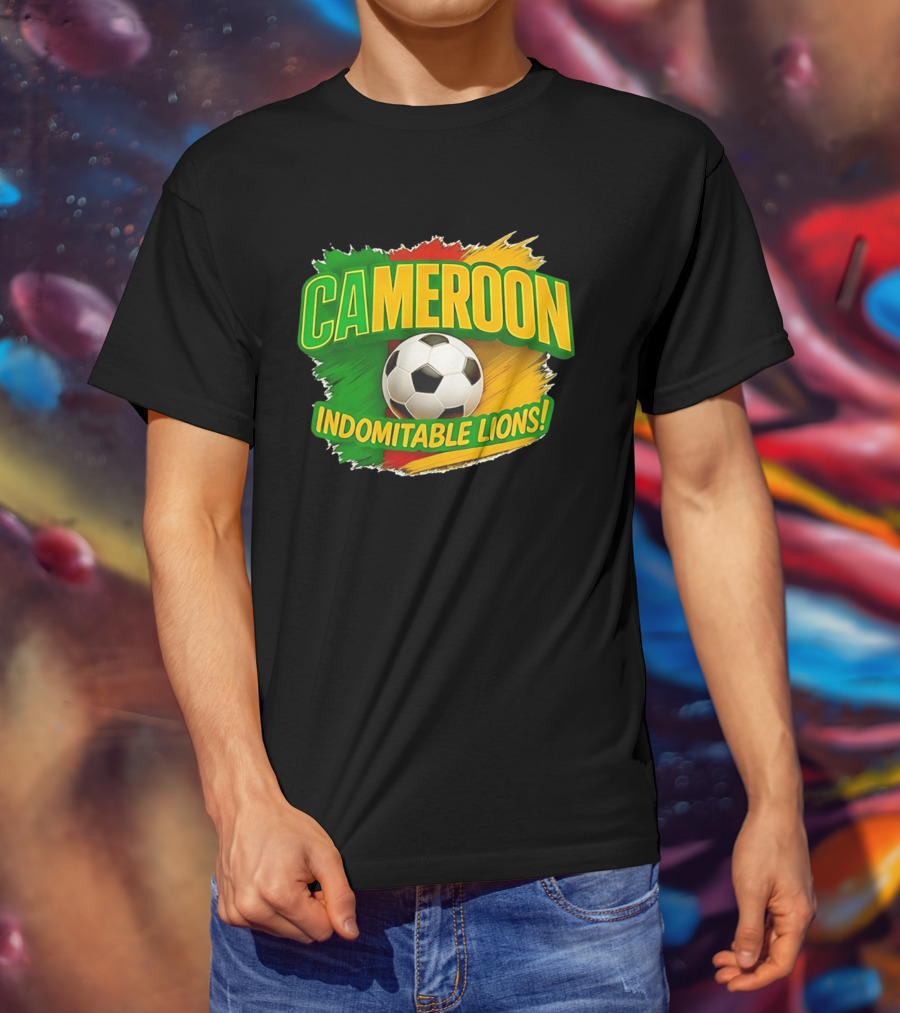 Cameroon Indomitable Lions Soccer Ball Icon With Colorful Brush Strokes T-Shirt