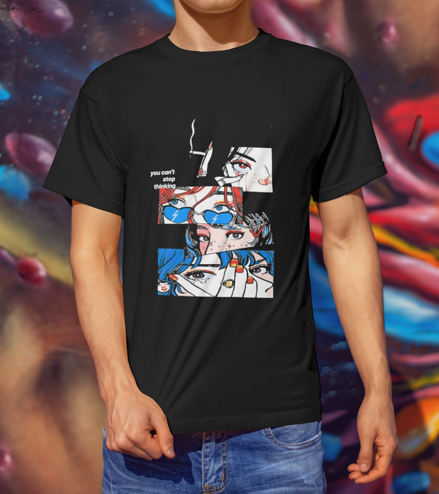 Rapidstreet Men Harajuku You Can't Stop Thinking Anime Vibrant Character Aesthetic T-Shirt