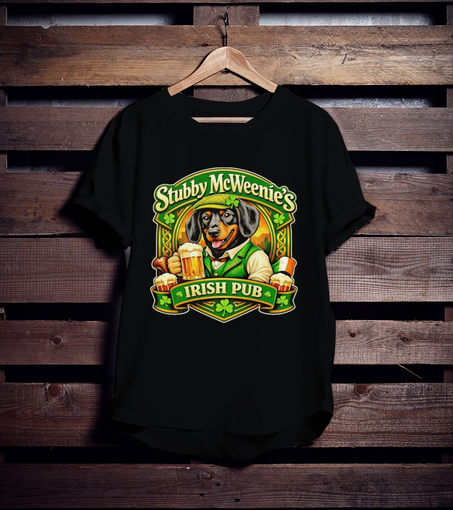 Stubby McWeenie's Irish Pub Dachshund Beer St Patrick's Day T-Shirt