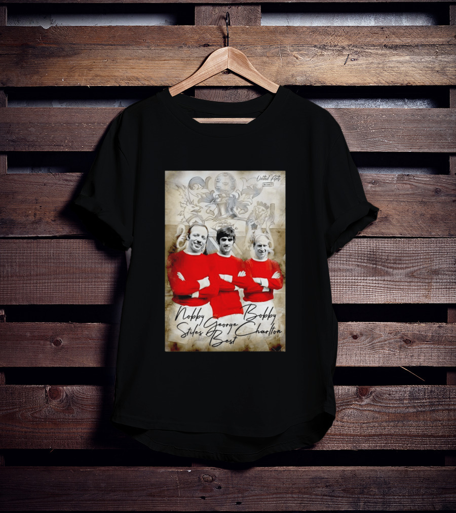 Nobby Stiles George Best Bobby Charlton Manchester United UEFA European Cup Lion Sketch T-Shirt