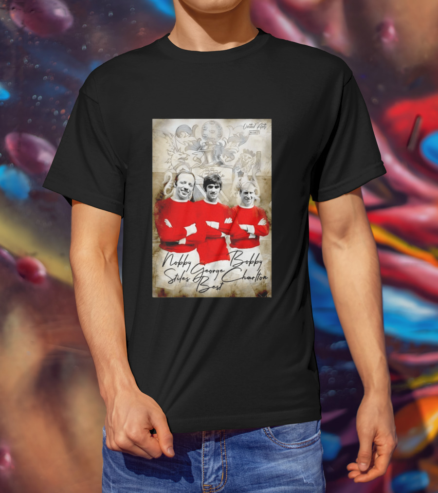 Nobby Stiles George Best Bobby Charlton Manchester United UEFA European Cup Lion Sketch T-Shirt