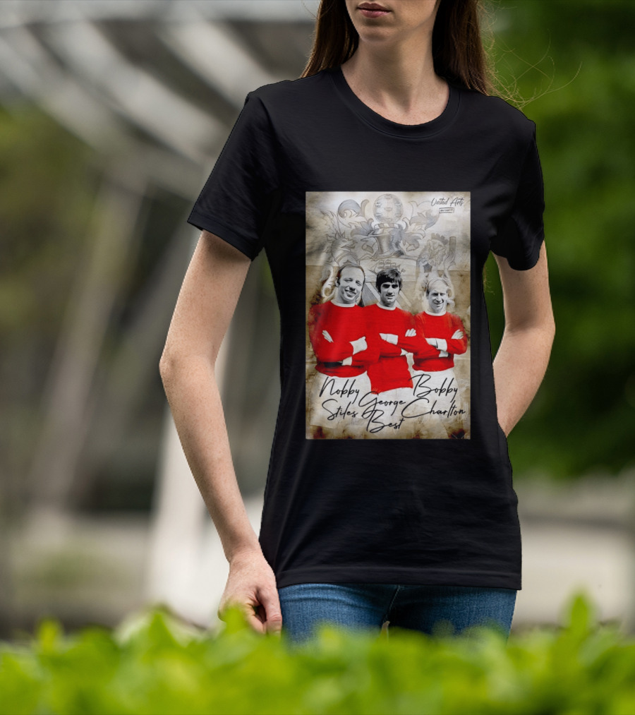 Nobby Stiles George Best Bobby Charlton Manchester United UEFA European Cup Lion Sketch T-Shirt
