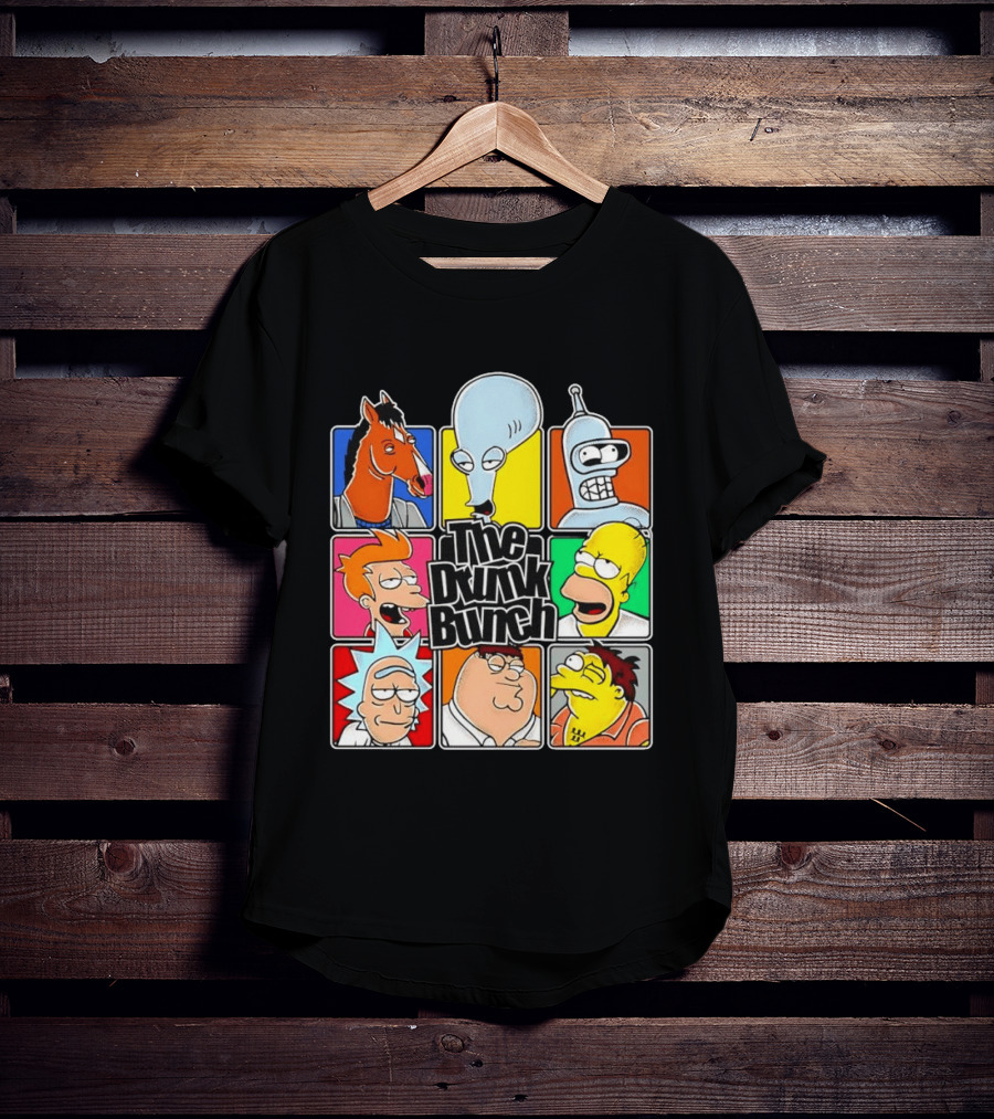 The Drunk Bunch Bojack Horseman Roger Bender Fry Rick Homer Peter Griffin Barney Gumble T-Shirt