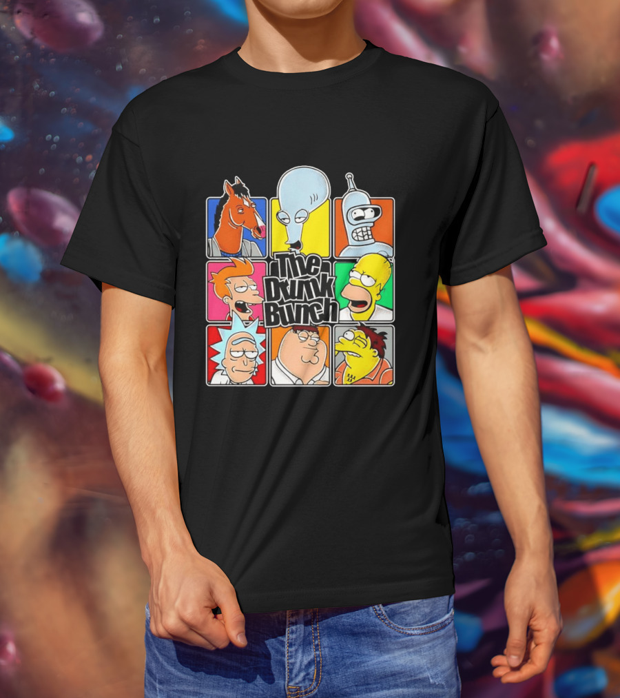 The Drunk Bunch Bojack Horseman Roger Bender Fry Rick Homer Peter Griffin Barney Gumble T-Shirt