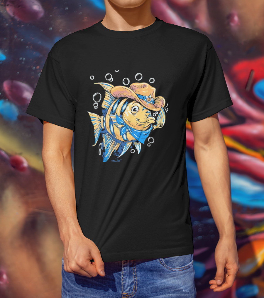 Angelfish Cowboy Hat Western Bubbles Bandana T-Shirt