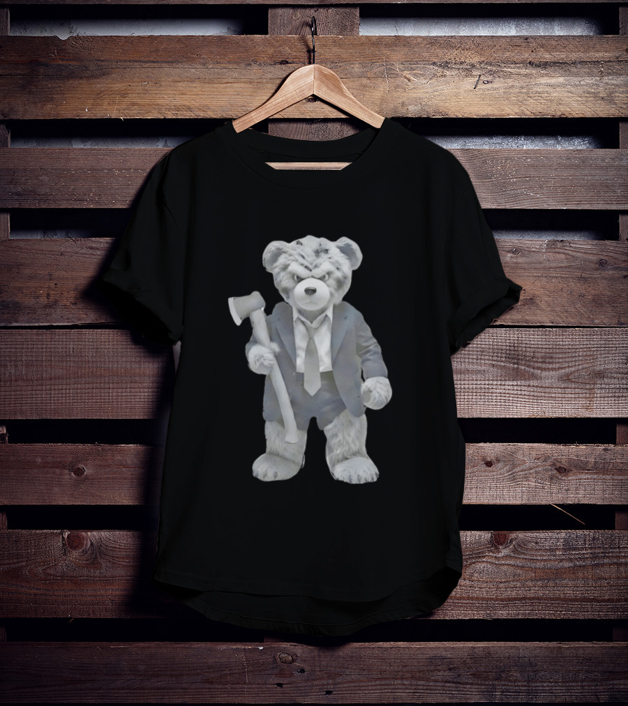Grumpy Teddy Bear In Suit Holding Axe Horror T-Shirt