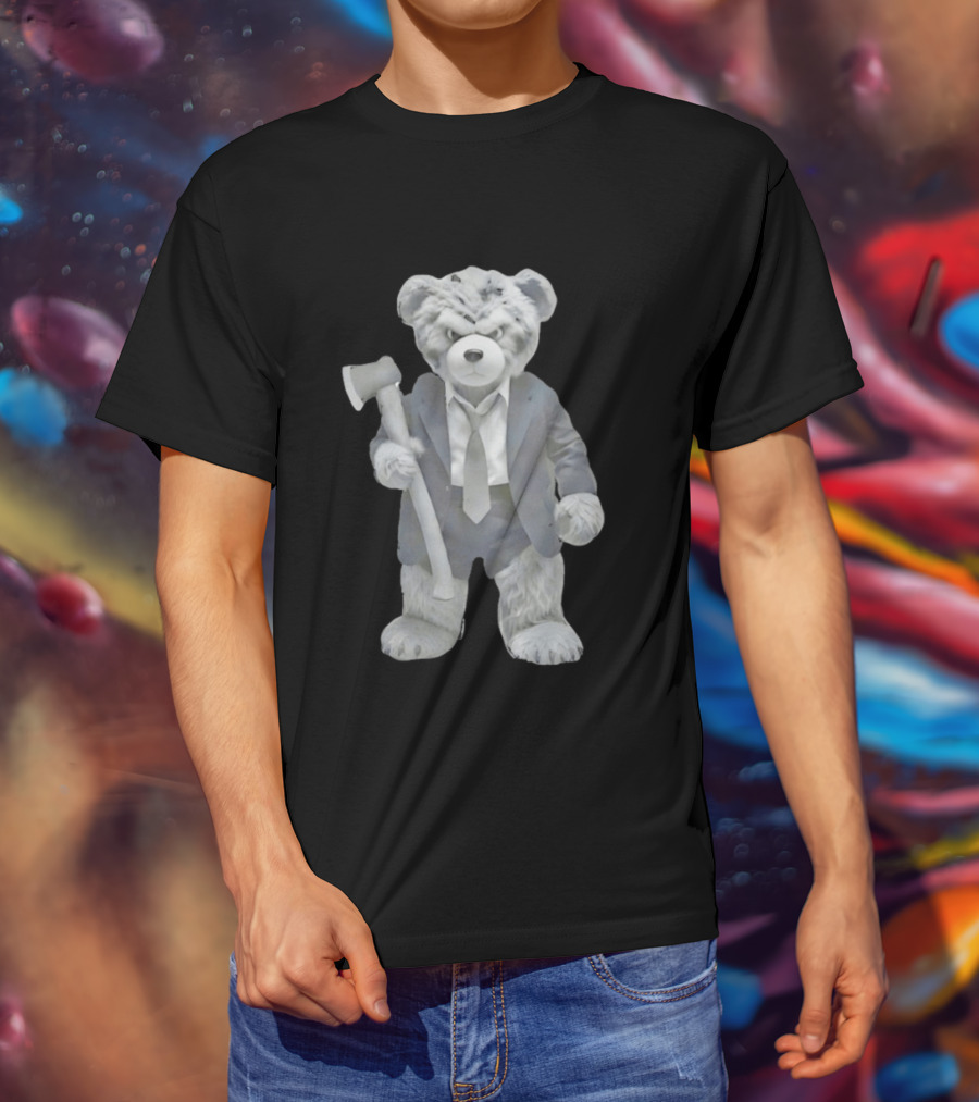Grumpy Teddy Bear In Suit Holding Axe Horror T-Shirt
