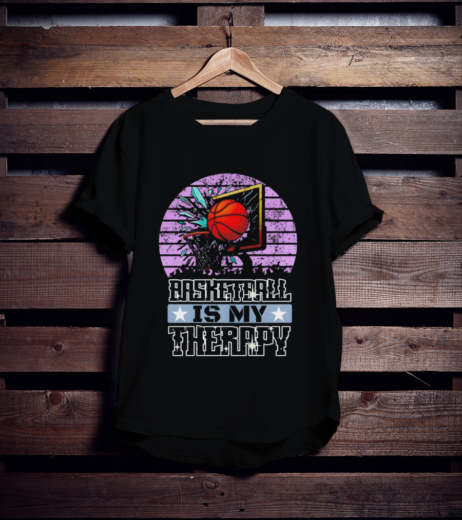 Basketball Is My Therapy Vintage Retro Hoop Design With Stars T-Shirt