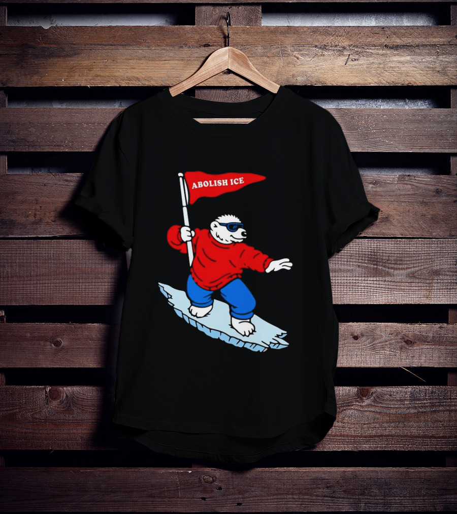 Polar Bear Surfing With Abolish ICE Flag T-Shirt