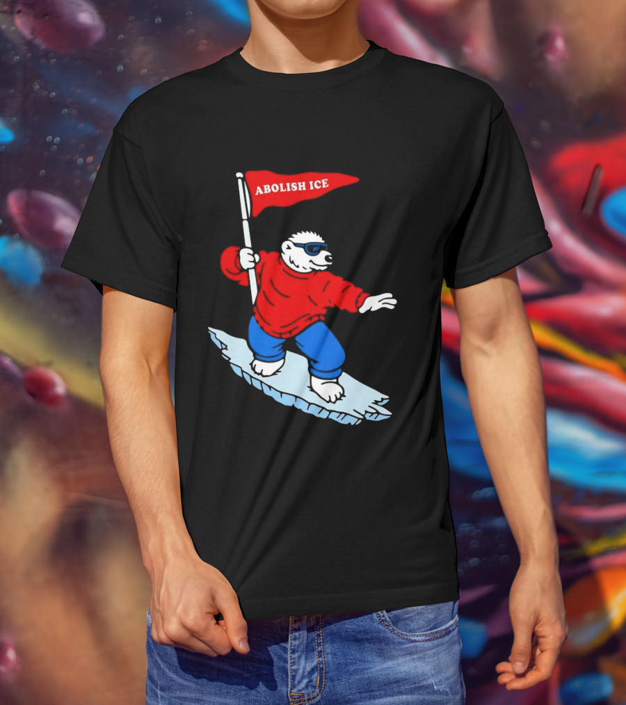 Polar Bear Surfing With Abolish ICE Flag T-Shirt