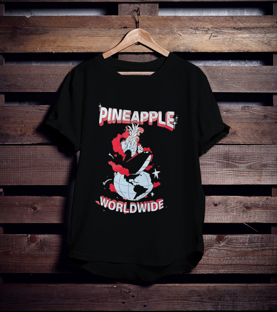 Pineapple Worldwide Cartoon Exploding Globe T-Shirt