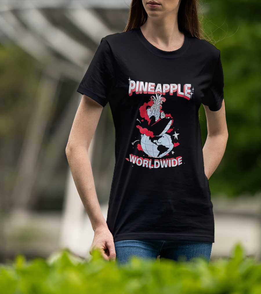 Pineapple Worldwide Cartoon Exploding Globe T-Shirt