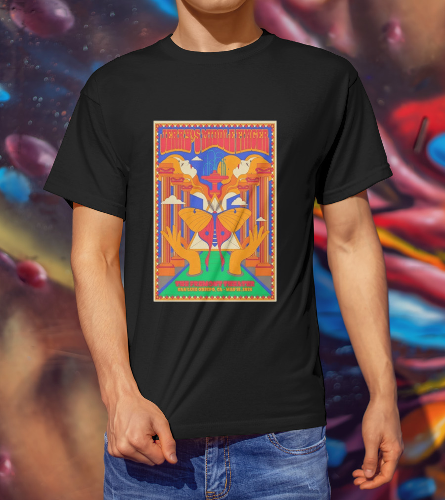 Jerry's Middle Finger The Fremont Theater San Luis Obispo CA May 15 2026 Psychedelic With Column And Faces T-Shirt