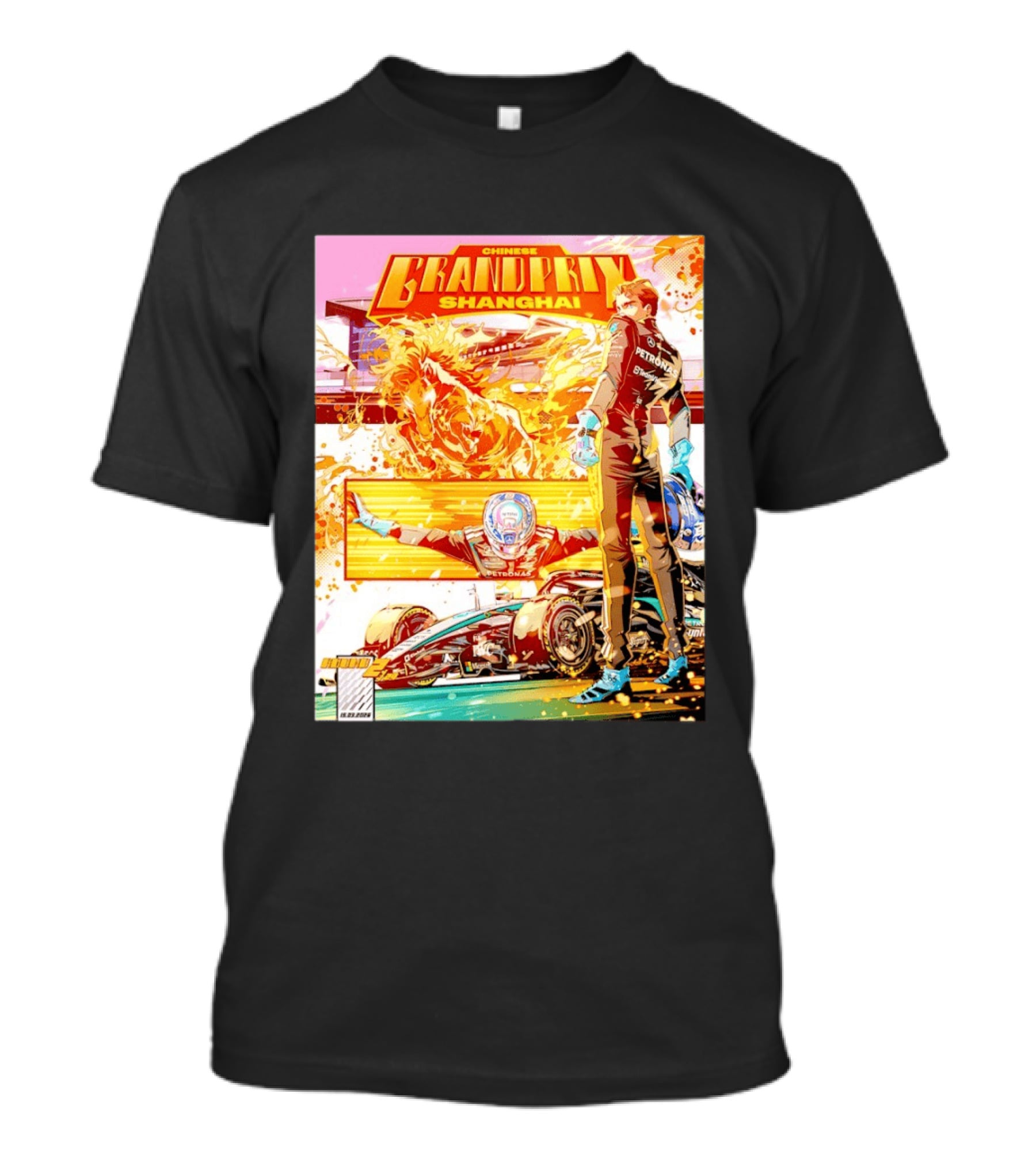 Chinese Grand Prix Shanghai Anime Style With Race Car And Driver T-Shirt